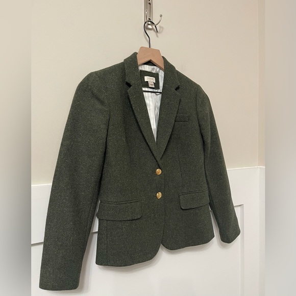 J. Crew Army Green Gold Buttons Wool Blend Career Style Blazer Size 0-Petite - Picture 5 of 10